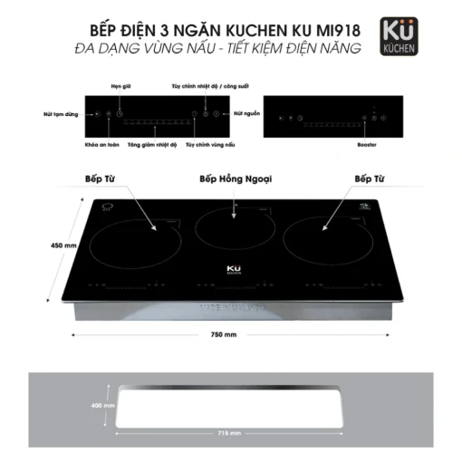 Bếp điện từ 3 ngăn Kuchen KU MI918